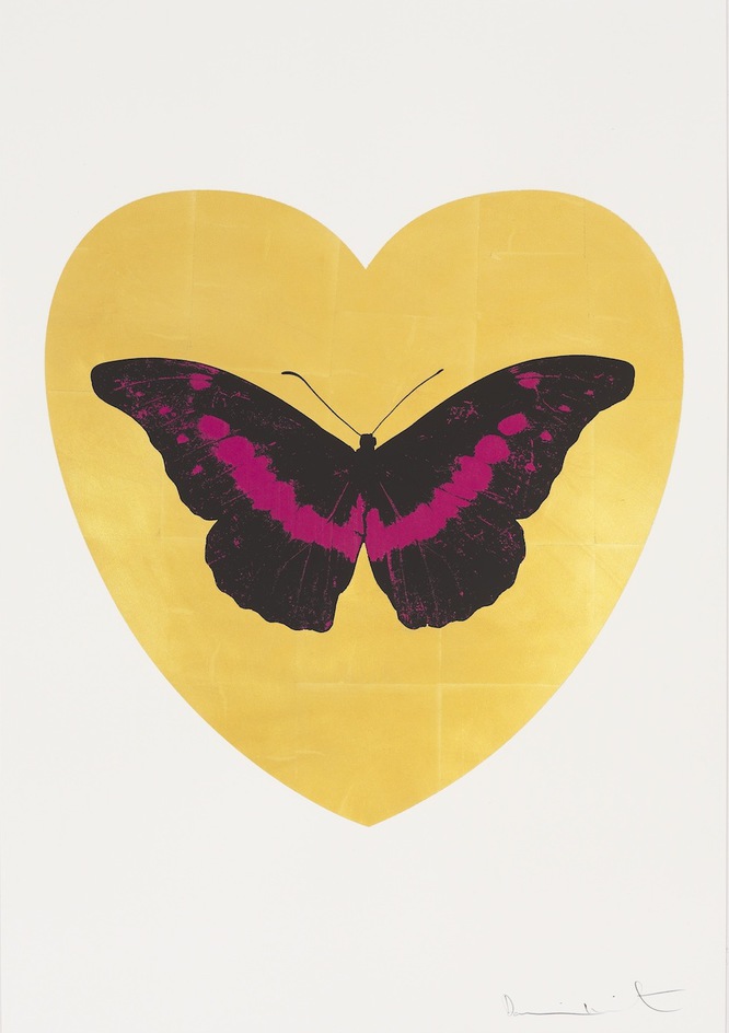 Damien Hirst, Love You - Gold Leaf/Black/Fuchsia, 2015