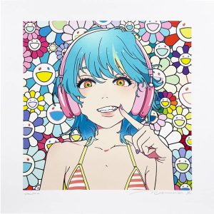 Takashi Murakami × mebae - smile_02 Blue hair, pink headphones w MF. -2022