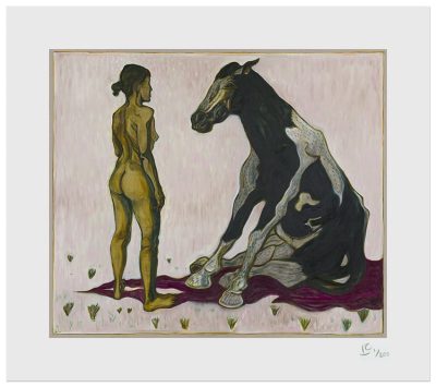 Billy Childish - girl with sitting horse - 2023